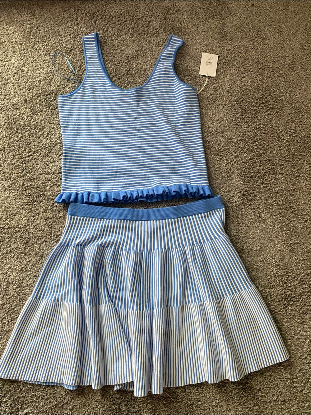 Blue & White Striped Two-Piece Skirt Set